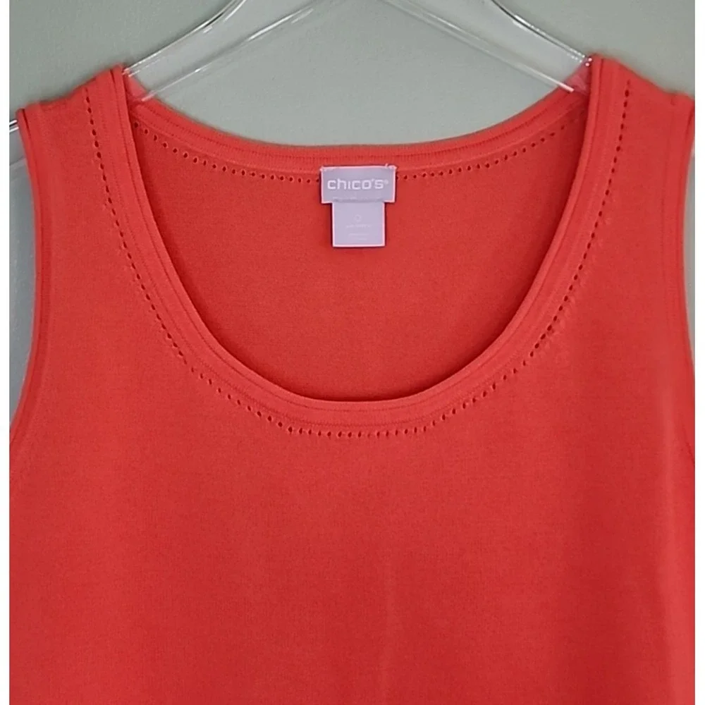 Chico's Summer Romance Tank Sweater Small Orange Scoop Neck Sleeveless Swanktop - Picture 4 of 7